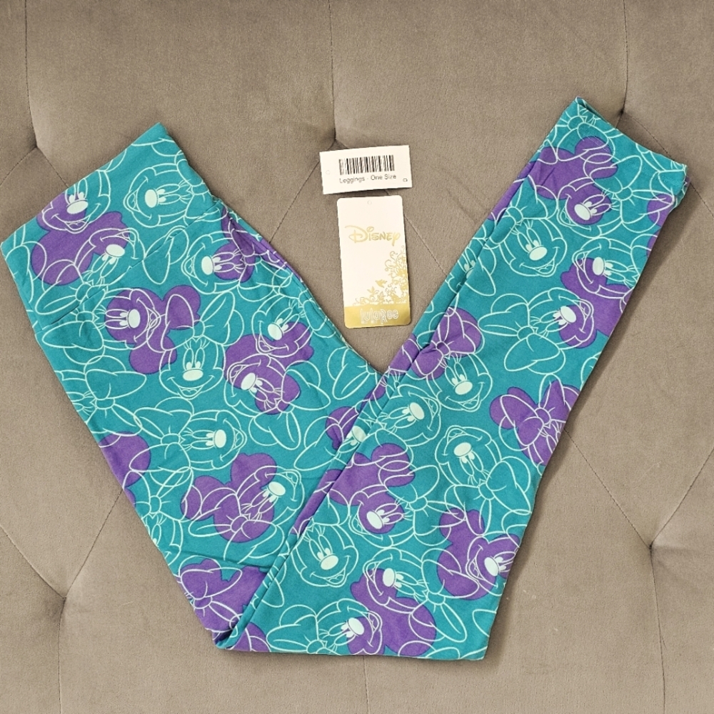 NWT OS Disney Lularoe Minnie Mouse Leggings Turquoise & Purple